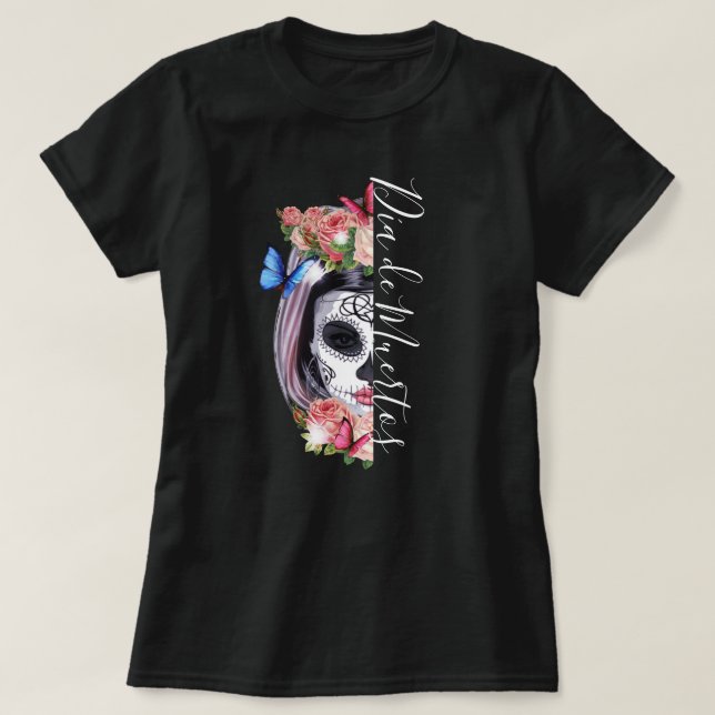 La Catrina Day of the Dead Floral Skull T-Shirt (Design Front)