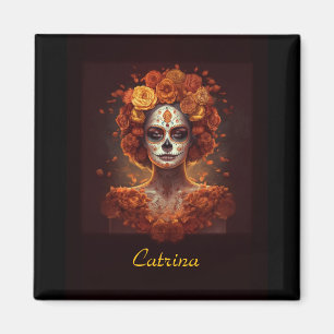 La Catrina Marigold Dia de los Muertos Sugar Skull Magnet