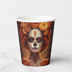 La Catrina Marigold Dia de los Muertos Sugar Skull Paper Cups