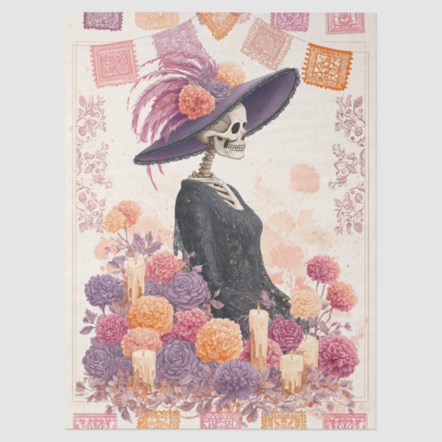 La Catrina Skeleton Lady Day of the Dead Decoupage Tissue Paper (Front)