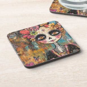 La Catrina Skeleton With Flower Crown Coaster