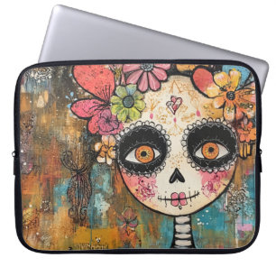La Catrina Skeleton With Flower Crown Laptop Sleeve