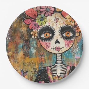 La Catrina Skeleton With Flower Crown Paper Plate