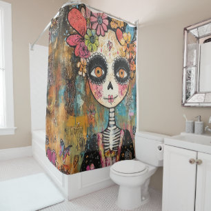La Catrina Skeleton With Flower Crown Shower Curtain