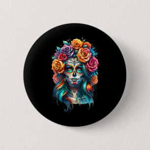 La Catrina Women Dia De Los Muertos Latina Cinco D 6 Cm Round Badge