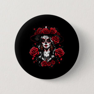 La Catrina Women Dia De Los Muertos Latina Cinco D 6 Cm Round Badge