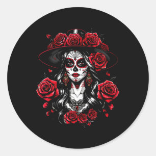 La Catrina Women Dia De Los Muertos Latina Cinco D Classic Round Sticker