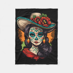 La Catrina Women Dia De Los Muertos Latina  Fleece Blanket