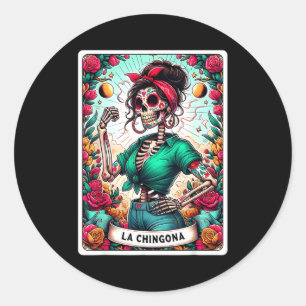 La Chingona Tarot Card Day Of The Dead Dia De Los Classic Round Sticker
