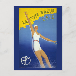 La Cote d'Azur l'ete Vintage Poster Restored Postcard