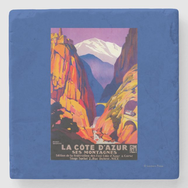 La Cote D'Azur Vintage PosterEurope 2 Stone Coaster (Front)