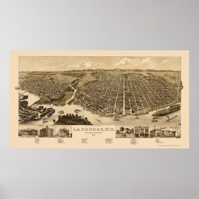 La Crosse, WI Panoramic Map -1887 Poster (Front)