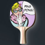 La-Di-Da Lady Pop Art Ping Pong Paddle<br><div class="desc">This La-Di-Da Lady Ping Pong Paddle is sure to bring a smile to the face of any ping pong lover. The design features a delightfully quirky woman with blonde hair piled on her head wearing a pink bow, cat-eye glasses, a pink and white zebra print collar and blue dress. One...</div>