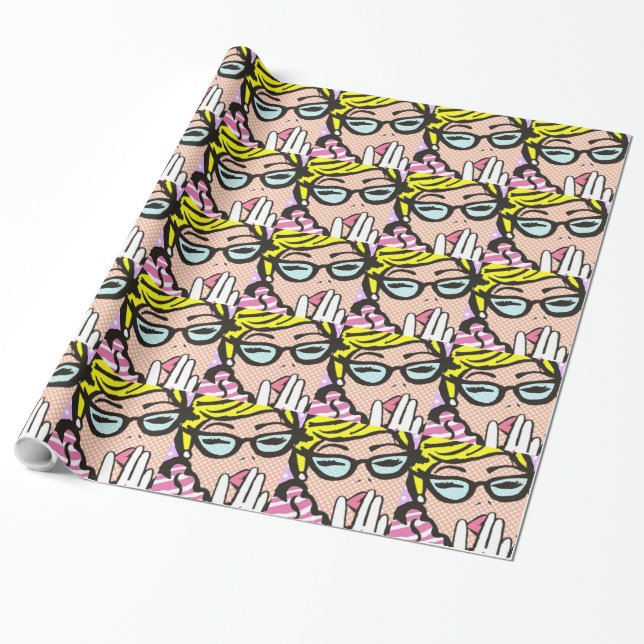 La-Di-Da Lady Pop Art Wrapping Paper (Unrolled)