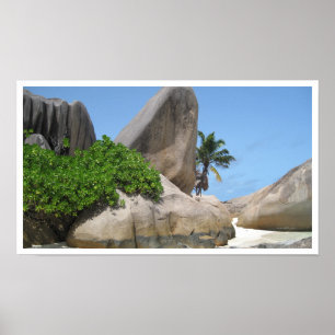 La Digue Beach, Rocks, Seychelles Poster