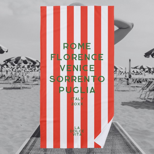 La Dolce Vita 5 Destinations Red Italy Stripe Beach Towel (Creator Uploaded)