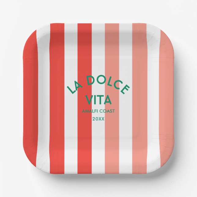 La Dolce Vita Amalfi Coast Cabana Stripe Paper Plate (Front)