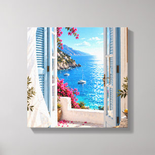 La Dolce Vita Amalfi Coast Seaside Window Canvas Print