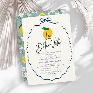 La Dolce Vita Blue Bow Lemon/Citrus Bridal Shower Invitation