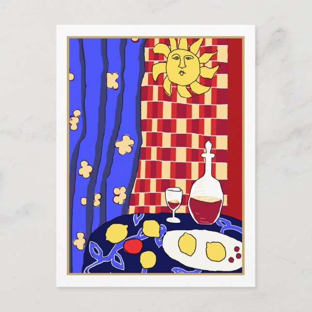 La Dolce Vita Blue Red Still Life Wine Lemons Postcard (Front)