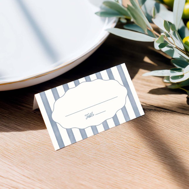 La Dolce Vita Blue Striped Folded Place Card (Keep seating organized with classic striped place cards for your tables.)
