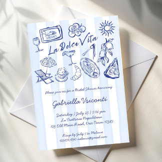 La dolce vita blue stripes Italian bridal shower Invitation