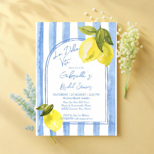 La Dolce Vita blue stripes lemons bridal shower Invitation