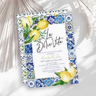 La Dolce Vita Blue Tile Lemon Bridal Shower Invitation