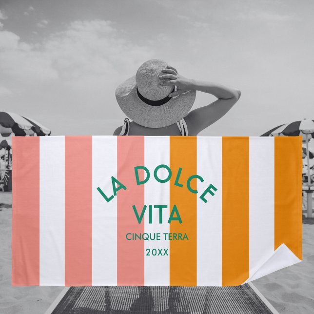 La Dolce Vita Cinque Terra Cabana Stripe Beach Towel (Creator Uploaded)