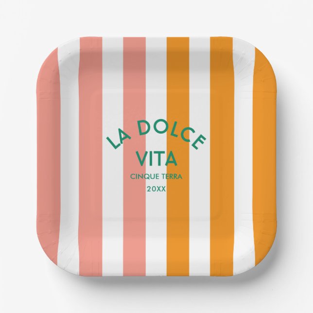 La Dolce Vita Cinque Terra Cabana Stripe Paper Plate (Front)