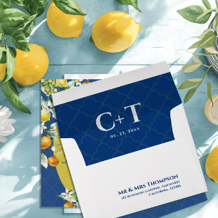 La Dolce Vita Citrus Luxe Navy Blue Gold Wedding Envelope