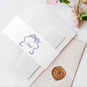 La Dolce Vita Cobalt Blue Boho Retro Wedding Invitation Belly Band