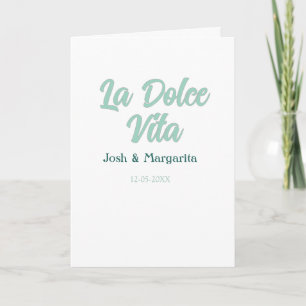 La Dolce Vita green blue pastel name date wedding Card