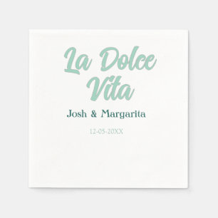 La Dolce Vita green blue pastel name date wedding Napkin