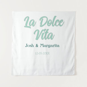 La Dolce Vita green blue pastel name date wedding Tapestry
