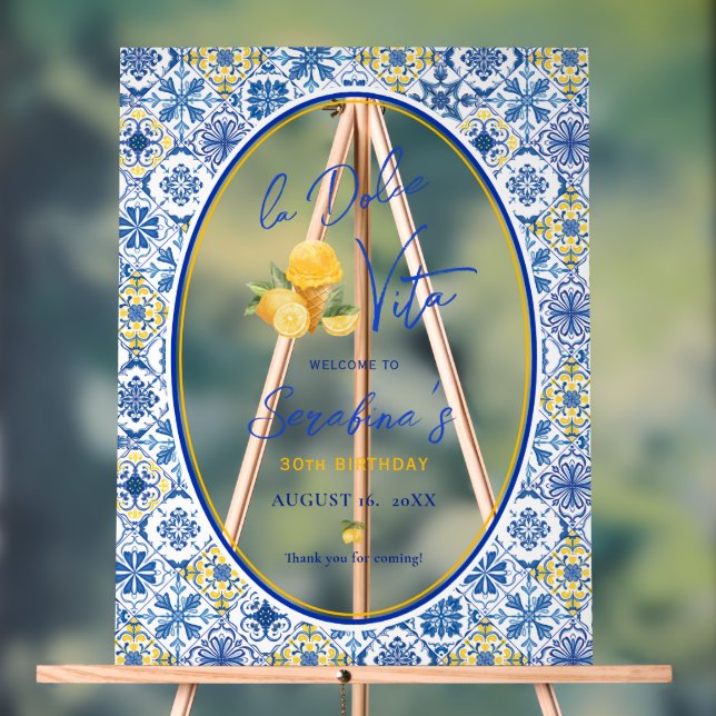 La Dolce Vita Italian Birthday Party Acrylic Sign (Neutral)