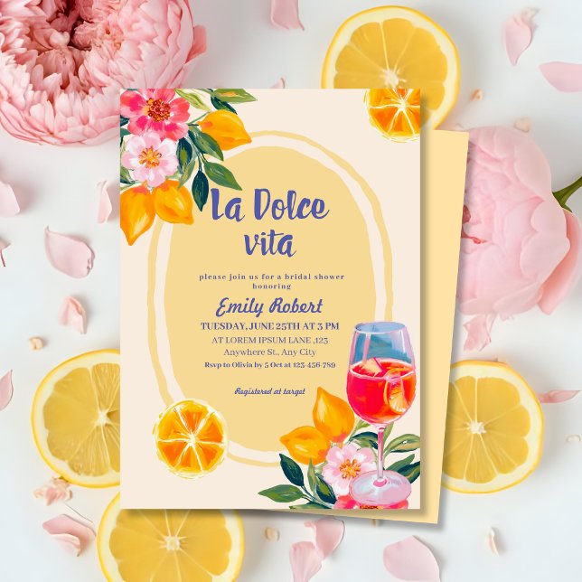 La Dolce Vita Italian Lemon Floral Bridal Shower Invitation (Creator Uploaded)