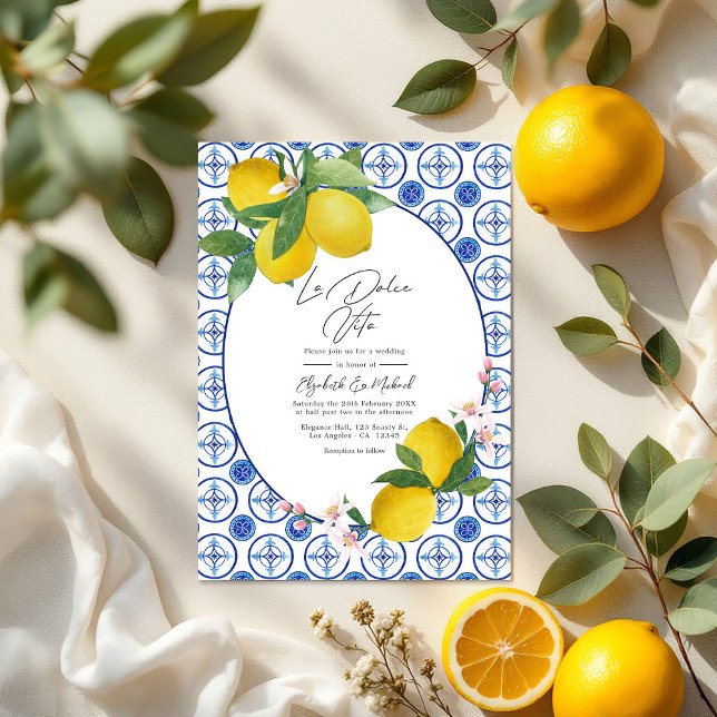 La Dolce Vita Italian Lemon Tiles Wedding QR Code Invitation (La Dolce Vita Italian Lemon Tiles Wedding QR Code Invitation)