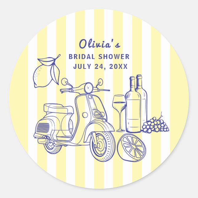 La Dolce Vita Italian Lemon Wine Bridal Shower Classic Round Sticker (Front)