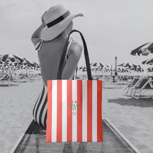 La Dolce Vita Italy Destinations Red Cabana Stripe Tote Bag