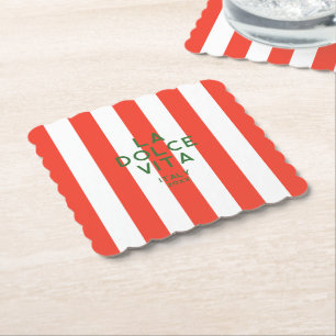 La Dolce Vita Italy Red Cabana Stripes Paper Coaster