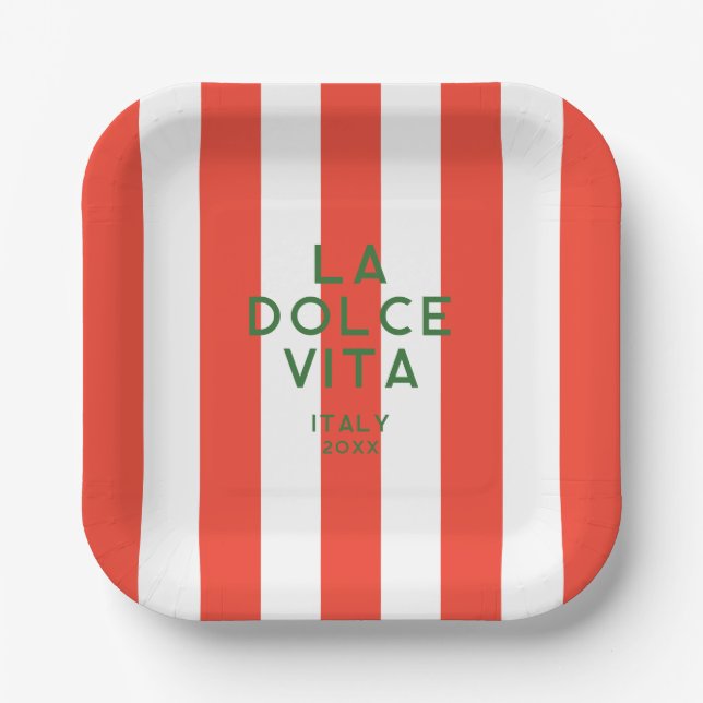 La Dolce Vita Italy Red Cabana Stripes Paper Plate (Front)