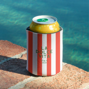 La Dolce Vita Italy Travel Red Cabana Stripes Can Cooler