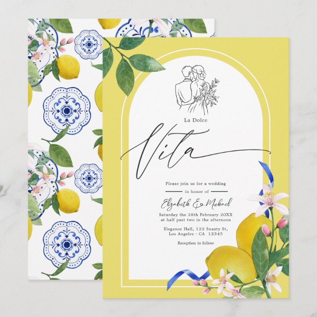 "La Dolce Vita" Lemon and Tile Italian Wedding Invitation (Front/Back)