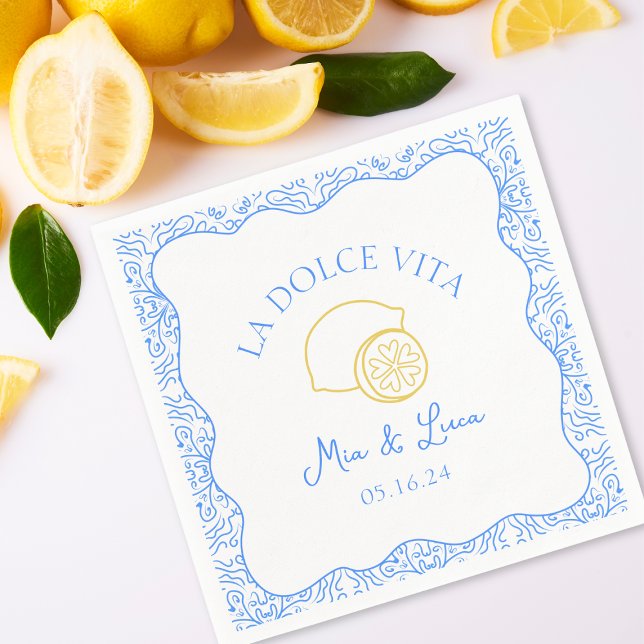  La Dolce Vita Lemon Blue Amalfi Italy Wedding Napkin (Creator Uploaded)