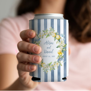 La Dolce Vita Lemon Floral Wedding Can Cooler
