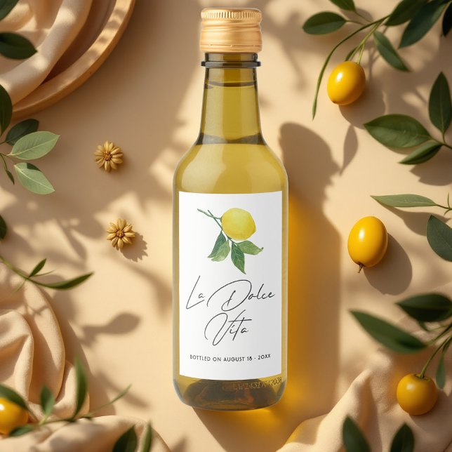 "La Dolce Vita" Lemon Homemade Olive Oil Wine Label (Lemon Homemade Olive Oil Wine Label)