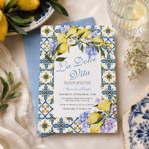 La Dolce Vita Lemon Italy Blue Tiles Bridal Shower Invitation
