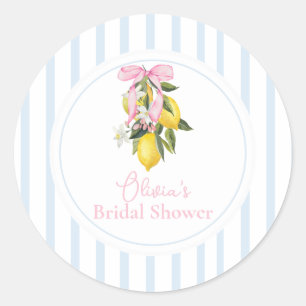 La Dolce Vita Lemon Pink Bow Bridal Shower Classic Round Sticker