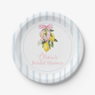 La Dolce Vita Lemon Pink Bow Bridal Shower Paper Plate